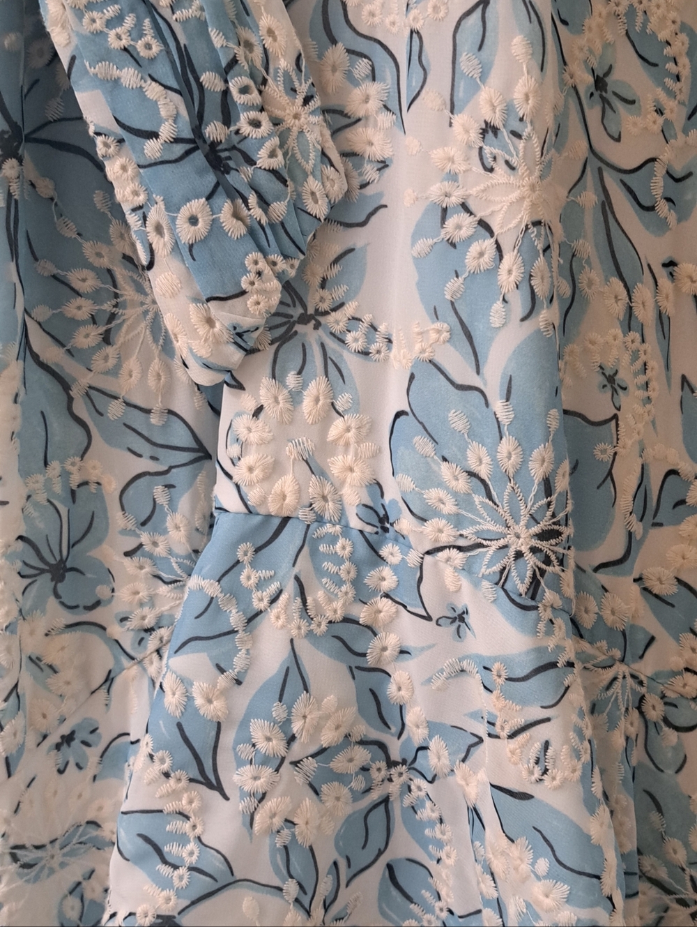Badgley Mischka Blue&White Floral Eyelet Hi Low Maxi Dress . Sz6 LNWOT - Picture 3 of 12